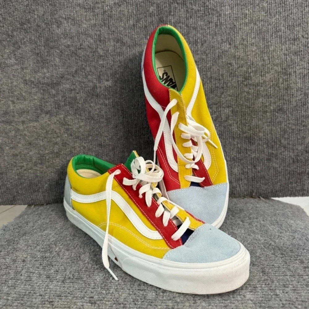 Vans Old Skool Multi Color Block Red Yellow Blue Green Suede Canvas Sneakers 13